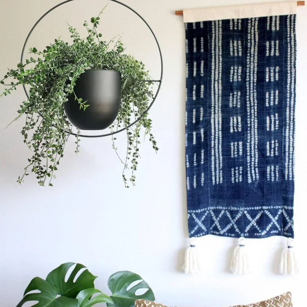 Mid Century Black Metal Hanging Planter - Modern Indoor/Outdoor Plant Holder